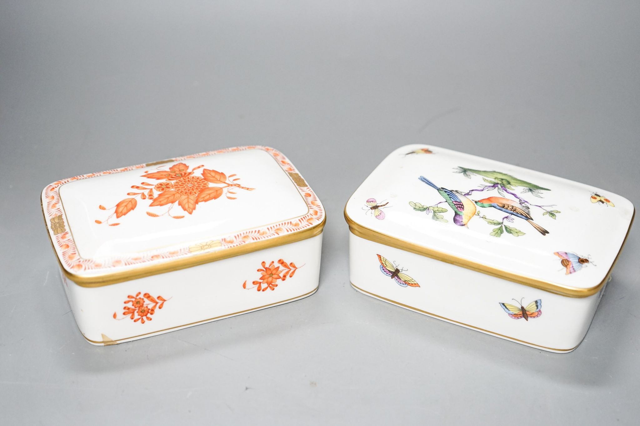 Two Herend Porcelain boxes and covers, 14 x 9.5cm